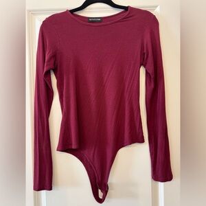 Women's Long Sleeve Burgundy Bodysuit